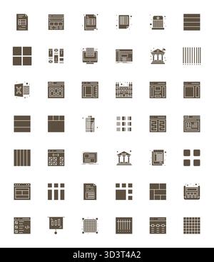 Masterfully created 42 vector icons representing Columns in Filled design, featuring Retina Ready PIXEL Perfect resolution for exceptional visual qual Stock Vector