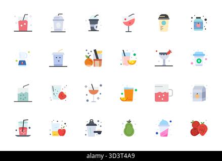 Artfully designed 24 Flat Detail Enhanced vector icons for Smoothie, delivered in 64x64 format for consistent visual excellence. Stock Vector