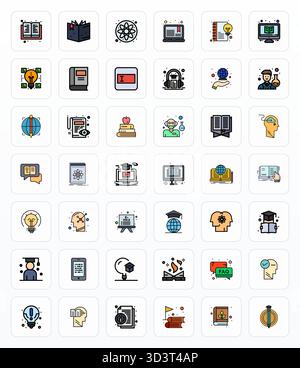 Exclusive collection of 42 Filled Line vector icons for Knowledge, developed with 64x64 Pixel Optimized resolution for premium brand experiences. Stock Vector