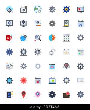 Strategic bundle featuring 42 vector icons representing Adjustments in Flat format, optimized with High Resolution Pixel Aligned quality for professio Stock Vector