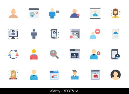 Carefully curated 24 Flat vector icons for User Account, featuring 128x128 Detail Enhanced resolution for consistent brand representation and user exp Stock Vector
