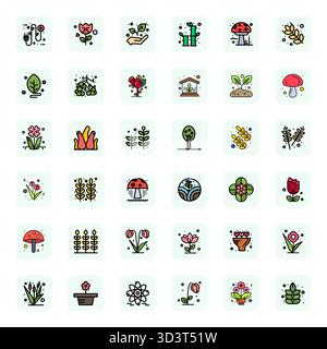 Perfectly balanced 36 LineFilled Grid Fitted vector icons for Stem, sized at Retina Ready for harmonious integration in digital design projects. Stock Vector