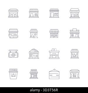 Refined bundle featuring 16 Thin Line vector icons for Shopfront, optimized with 64x64 Pixel Optimized quality for elegant and functional design solut Stock Vector