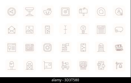 This set of 28 Thin Outline vector icons captures Post themes in 64x64 Pixel Aligned quality, perfect for tech and business applications. Stock Vector
