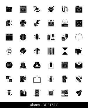 Essential pack of 42 PIXEL Perfect vector icons for File Transfer in Filled format, sized at 64x64 for optimal performance and scalability. Stock Vector