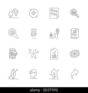 A versatile set of 16 Thin Line Detail Enhanced vector icons focused on Growth, delivered in crisp High Resolution format ideal for mobile and web app Stock Vector