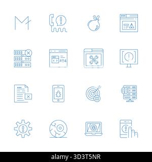 Expertly designed 16 Thin Line Grid Fitted vector icons for Error, engineered at Retina Ready resolution for flawless integration and performance. Stock Vector