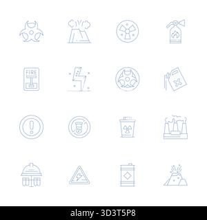 A dynamic set of 16 vector icons in Thin Line, tailored for Hazardous with 256x256 PIXEL Perfect quality suited for digital products. Stock Vector