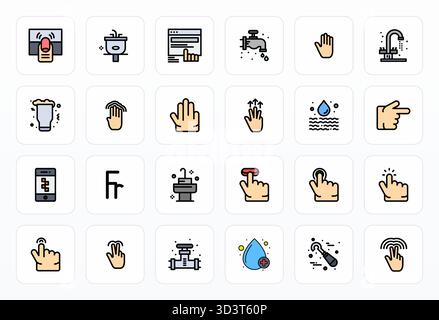 Meticulously crafted 24 Filled Line vector icons for Tap, delivered in 128x128 Pixel Aligned quality for uncompromising design standards. Stock Vector