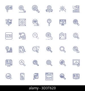 Distinctive pack of 36 PIXEL Perfect vector icons inspired by Magnifying Glass, crafted in Bold Line format at Retina Ready for memorable brand experi Stock Vector
