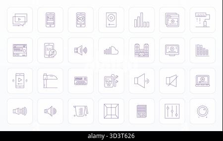 Handcrafted collection featuring 28 Thin Line vector icons for Volume, optimized in 128x128 Detail Enhanced resolution for premium digital experiences Stock Vector