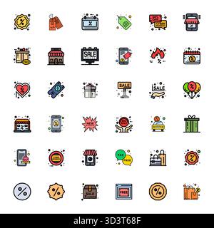 Curated pack of 36 64x64 vector icons in Line Filled design, centered around Offer concepts with Detail Enhanced clarity. Stock Vector