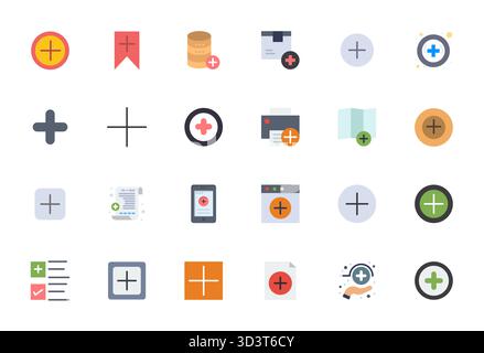 Essential pack of 24 Editable vector icons for Append in Flat format, sized at 256x256 for optimal performance and scalability. Stock Vector
