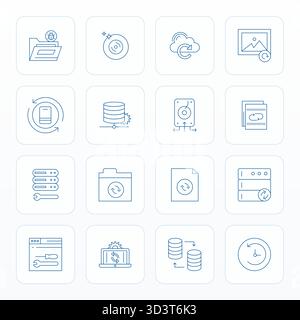 Premium collection of 16 Thin Line vector icons for Restore, meticulously crafted in Retina Ready Detail Enhanced resolution for superior visual impac Stock Vector