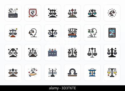 Innovative pack of 24 vector icons themed around Fairness, showcasing Filled Line design in 64x64 Editable format for modern digital solutions. Stock Vector
