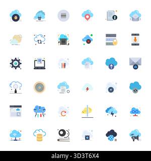 Revolutionary set of 36 PIXEL Perfect vector icons inspired by Cloud Storage, created in Flat format at 256x256 resolution for cutting-edge design. Stock Vector