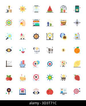 Explore 42 Flat Grid Fitted vector icons in 128x128 resolution inspired by Market. Perfect for web and app interfaces. Stock Vector