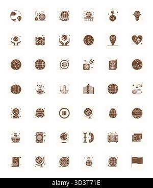 Essential pack of 42 PIXEL Perfect vector icons for World in Filled format, sized at Retina Ready for optimal performance and scalability. Stock Vector