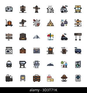 Expertly designed 36 Line Filled Grid Fitted vector icons for Traveler, engineered at 64x64 resolution for flawless integration and performance. Stock Vector