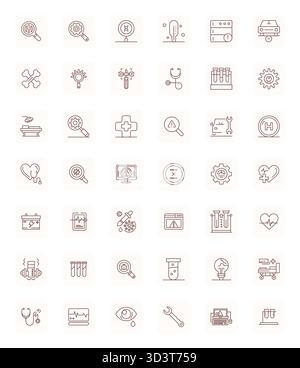 This set of 42 Regular Bold Outline vector icons captures Diagnostic themes in 128x128 PIXEL Perfect quality, perfect for tech and business applicatio Stock Vector