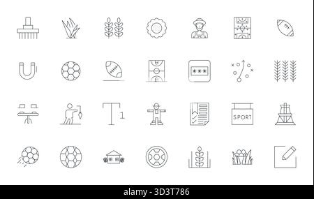 Handcrafted collection featuring 28 Thin Line vector icons for Field, optimized in 64x64 Grid Fitted resolution for premium digital experiences. Stock Vector