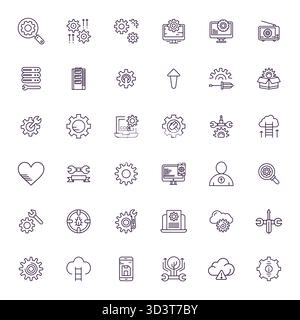 Streamlined set of 36 vector icons for Upgrade in Bold Line aesthetic, featuring High Resolution Editable resolution for seamless user experiences. Stock Vector