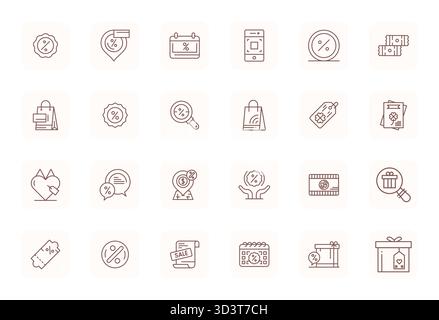 Explore 24 Regular Bold Outline Grid Fitted vector icons in 64x64 resolution inspired by Coupon. Perfect for web and app interfaces. Stock Vector