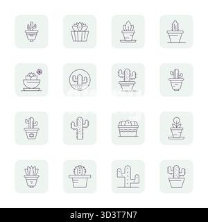 Exceptional collection of 16 Thin Outline vector icons for Succulent, delivered in 256x256 Pixel Optimized resolution for unparalleled visual excellen Stock Vector