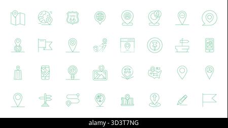 Streamlined set of 32 vector icons for Marker in Thin Line aesthetic, featuring High Resolution Editable resolution for seamless user experiences. Stock Vector