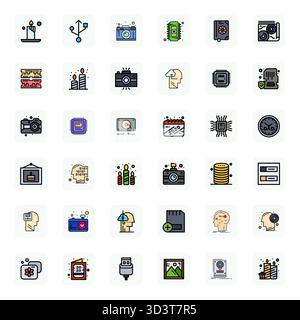 Thoughtfully designed 36 vector icons themed around Memory, crafted in LineFilled with High Resolution Pixel Optimized precision for contemporary desi Stock Vector