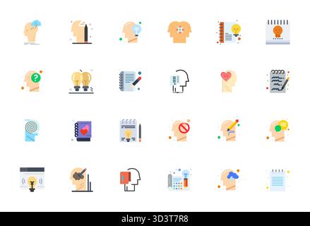 Precision-engineered 24 Flat vector icons for Thoughts, designed at 64x64 PIXEL Perfect resolution for exceptional clarity and scalability. Stock Vector