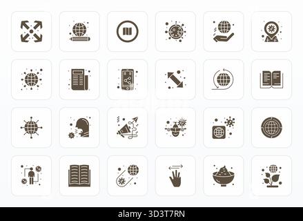 Refined bundle featuring 24 Glyph vector icons for Spread, optimized with 128x128 Pixel Aligned quality for elegant and functional design solutions. Stock Vector
