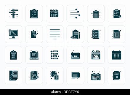 Contemporary collection of 24 vector icons representing Task List in Glyph aesthetic, featuring 256x256 Editable resolution for modern application dev Stock Vector