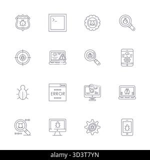 Industry-leading pack of 16 Thin Line Display Perfect vector icons for Debugging, sized at Retina Ready for optimal rendering and user interface excel Stock Vector