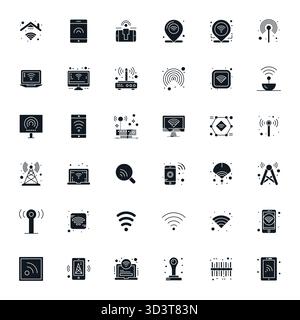 Advanced collection of 36 PIXEL Perfect vector icons inspired by Signal Strength, crafted in Filled with High Resolution optimization for superior vis Stock Vector