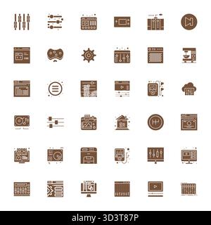 Streamlined set of 36 vector icons for Controls in Filled aesthetic, featuring High Resolution Grid Fitted resolution for seamless user experiences. Stock Vector
