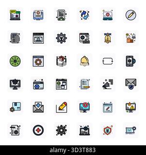 Set of 36 LineFilled Pixel Aligned vector icons themed around Update, crafted in 256x256 resolution for seamless integration in apps and websites. Stock Vector