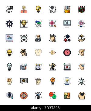 Artfully designed 42 Line Filled Pixel Optimized vector icons for Problem Solving, delivered in 128x128 format for consistent visual excellence. Stock Vector