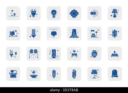 State-of-the-art bundle featuring 24 Pixel Aligned vector icons inspired by Lamp, created in Filled format at 128x128 for next-generation interfaces. Stock Vector