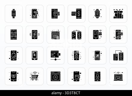 Sophisticated bundle of 24 Glyph vector icons for Mobile Payment, engineered with 64x64 Pixel Aligned clarity for professional applications. Stock Vector