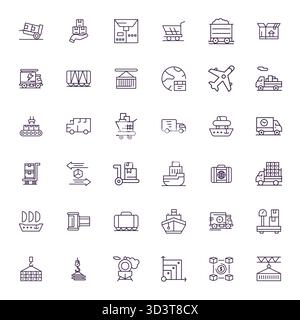 Comprehensive bundle featuring 36 vector icons in Bold Line design for Freight, delivered in crisp High Resolution Pixel Optimized quality. Stock Vector
