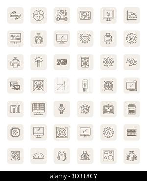 Exclusive collection of 42 Regular Bold Outline vector icons for Tech, developed with 128x128 PIXEL Perfect resolution for premium brand experiences. Stock Vector