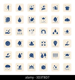 Masterfully created 36 vector icons representing Moisture in Filled design, featuring 64x64 PIXEL Perfect resolution for exceptional visual quality. Stock Vector