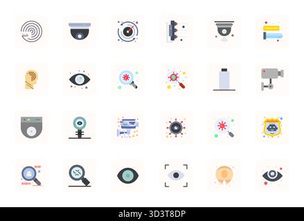 Complete package of 24 vector icons themed around Detection, showcasing Flat design in Retina Ready Pixel Optimized quality for modern interfaces. Stock Vector