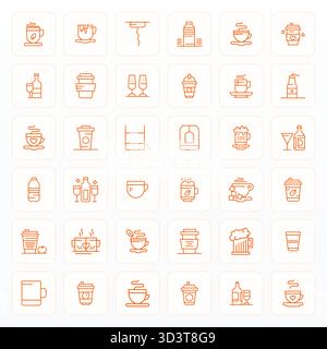 Handcrafted collection featuring 36 Bold Line vector icons for Drinkware, optimized in High Resolution Pixel Aligned resolution for premium digital ex Stock Vector