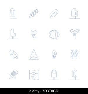 Refined bundle featuring 16 Thin Line vector icons for Summer Food, optimized with 128x128 Detail Enhanced quality for elegant and functional design s Stock Vector