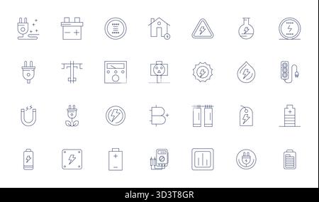 Handcrafted collection featuring 28 Thin Line vector icons for Voltage, optimized in 256x256 Detail Enhanced resolution for premium digital experience Stock Vector