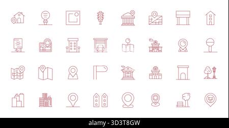Unlock 32 Thin Line Pixel Optimized vector icons inspired by Town, optimized in 256x256 format for flawless display across all devices. Stock Vector
