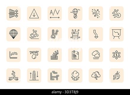 Set of 24 Regular Bold Outline Grid Fitted vector icons themed around Falling, crafted in High Resolution resolution for seamless integration in apps Stock Vector