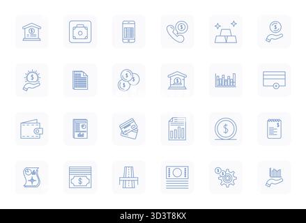 Enhance your projects with 24 Regular Bold Outline vector icons themed around Finance, featuring High Resolution Grid Fitted resolution ideal for clea Stock Vector